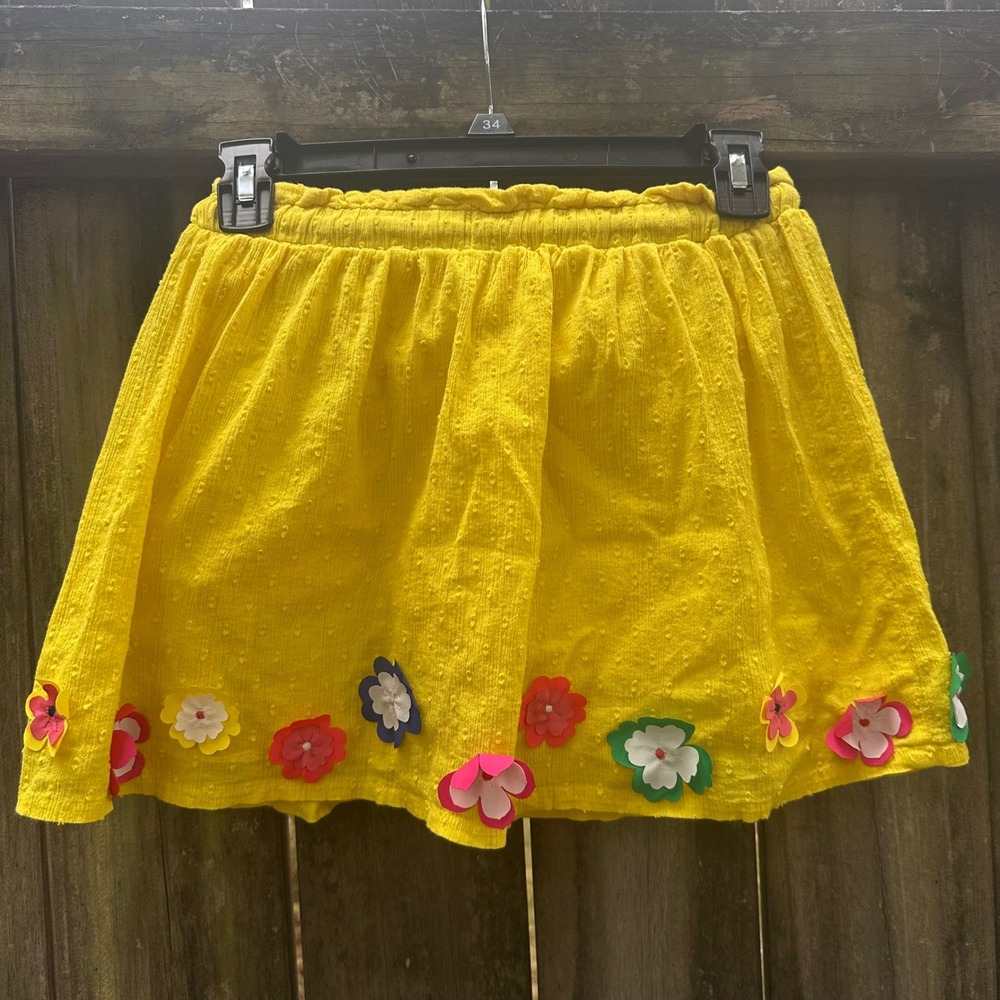Mini Boden Girls Yellow 3D Floral Applique Cotton Swiss Dot Skater Skirt Sz 8-9Y - Picture 5 of 7